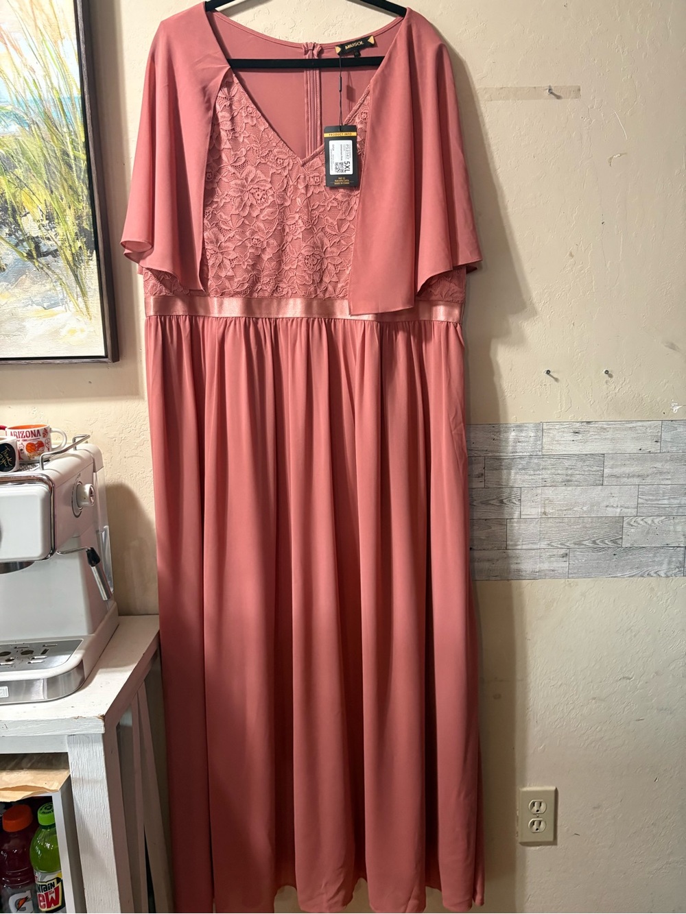 Miusol Dusty Rose Lace Maxi Dress with Cape Sleeves